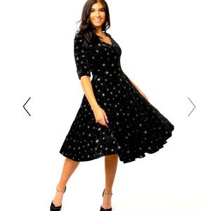 NWOT Silver Stars Velvet black Delores Swing Dress 🖤✨ retro